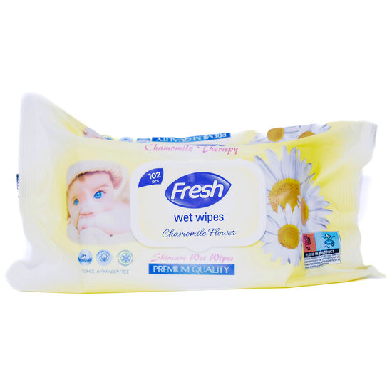 Fresh mitrās salvetes ar kumelīšu aromātu, 102 gab.
