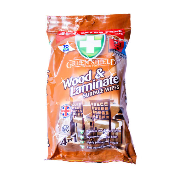 Green Shield mitrās salvetes koka un lamināta virsmām, 70 gab.