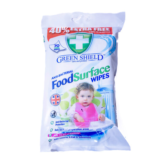Green Shield Food Surface antibakteriālās mitrās salvetes, 70 gab.
