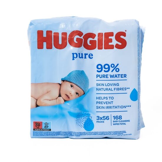 Huggies Pure mitrās salvetes mazuļiem, 99% tīrs ūdens (3×56 gab., kopā 168)