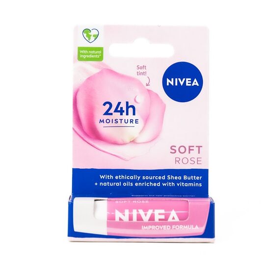 NIVEA Soft Rose lūpu balzams – 24h mitrināšana ar vieglu rozā toni