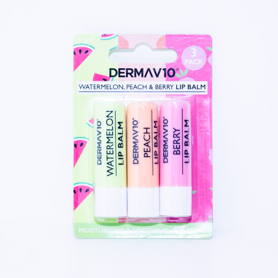 Derma V10 Lip Balm Trio – Melone, Peach & Berry (3 gabali)